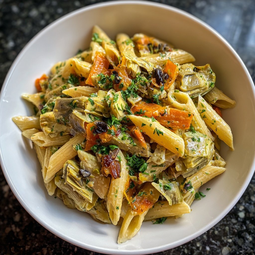 Penne mit Artischocken und Oliven