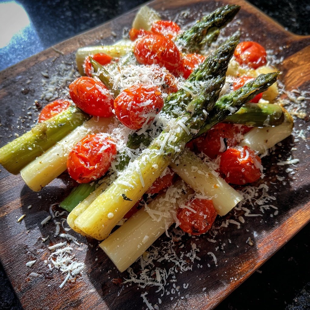 Grüner Spargel Mit Tomaten Und Parmesan