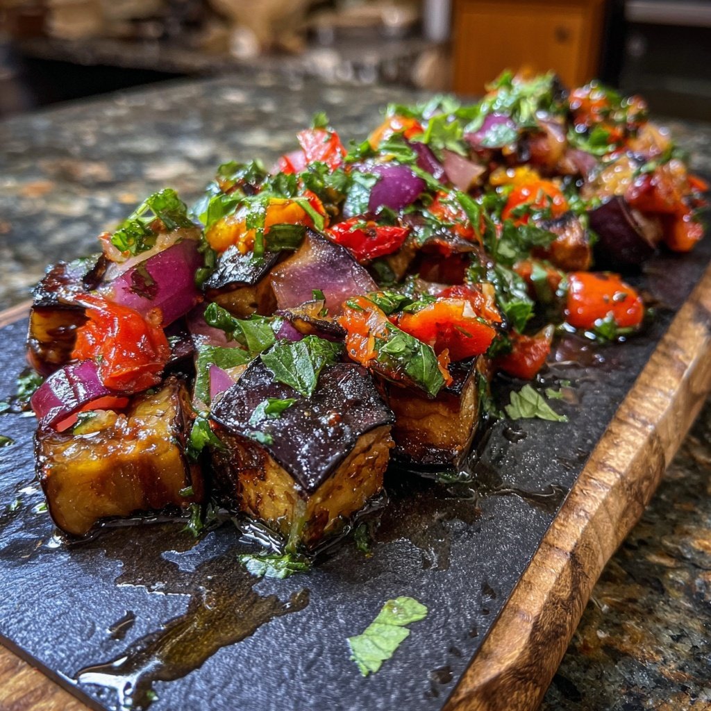 Gegrillte Auberginenwürfel