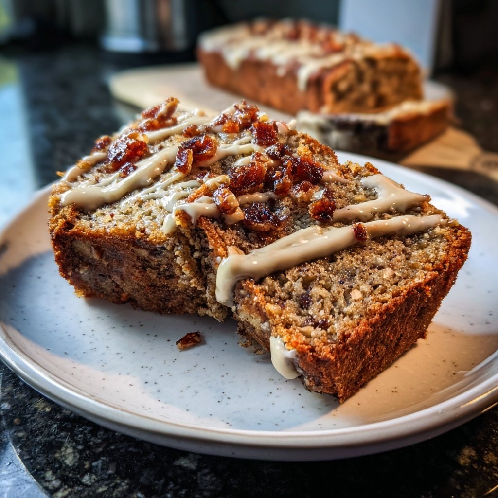 Bananenbrot mit Mandelmus und Datteln
